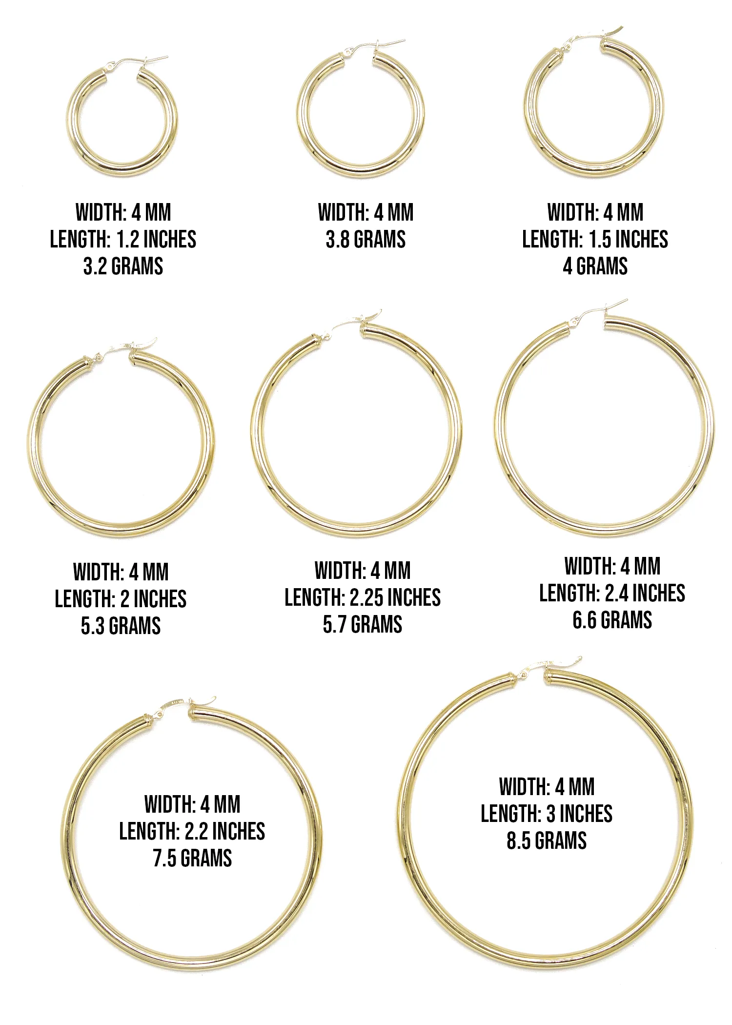 10K Womens Gold Hoop Earrings | Customizable Size