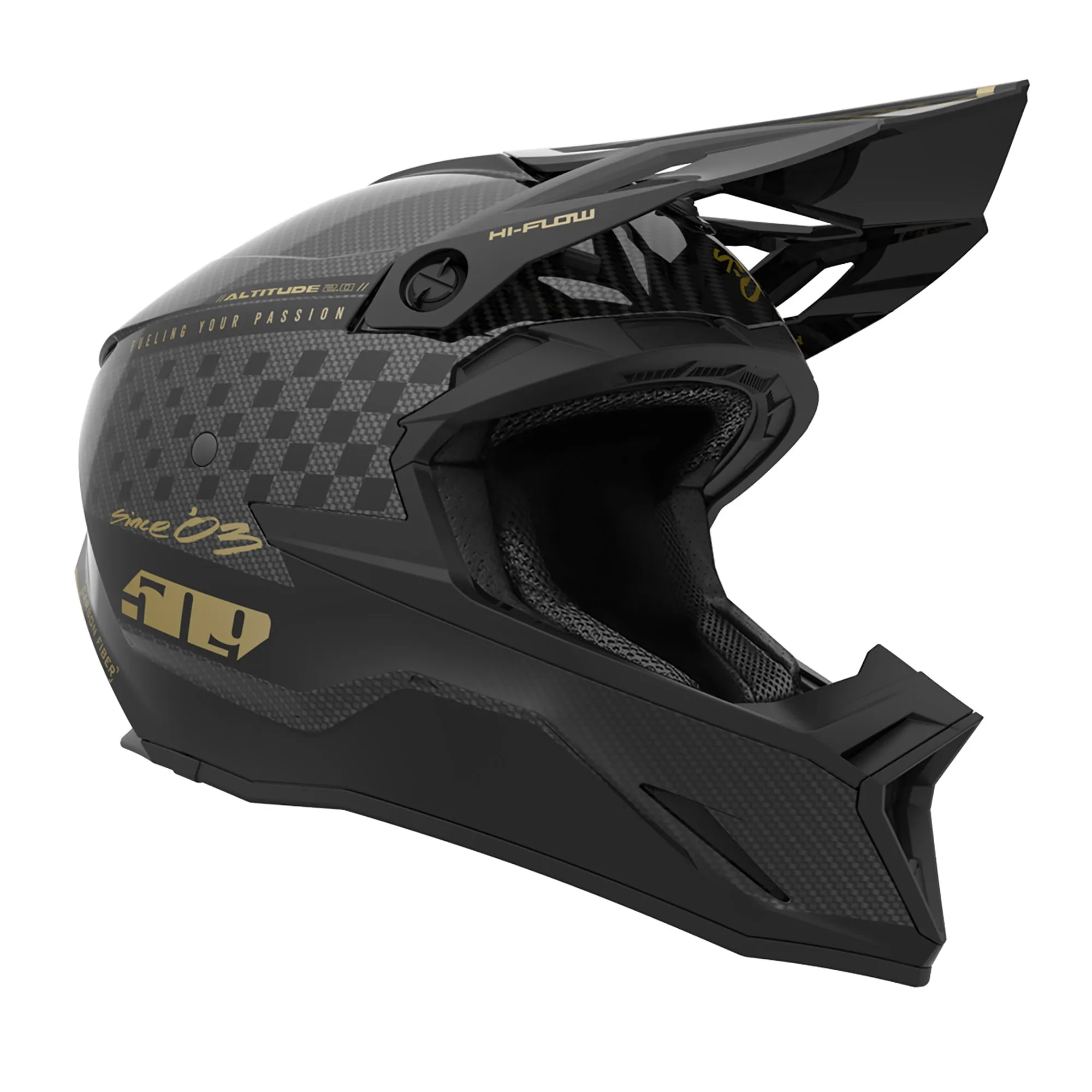 509  Altitude 2.0 Offroad Carbon Fiber Helmet Fidlock Speedsta Black Gold FMVSS 218