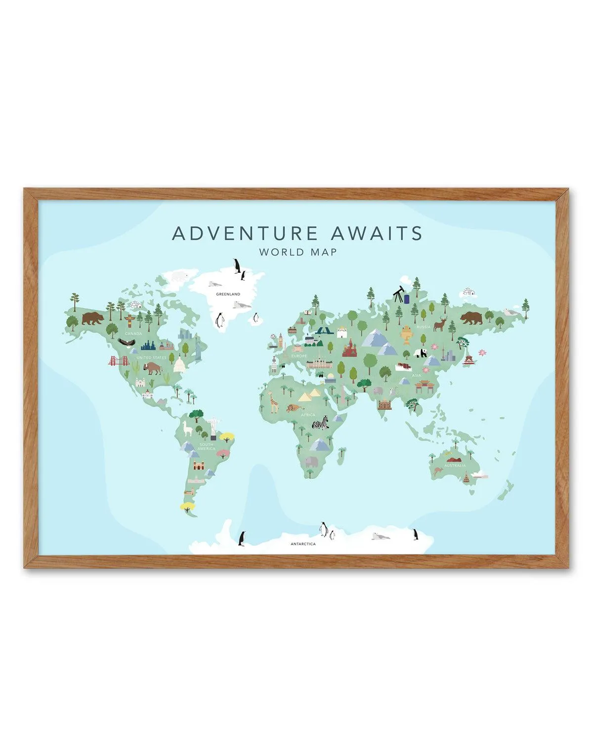 Adventure Awaits World Map | Blue Art Print