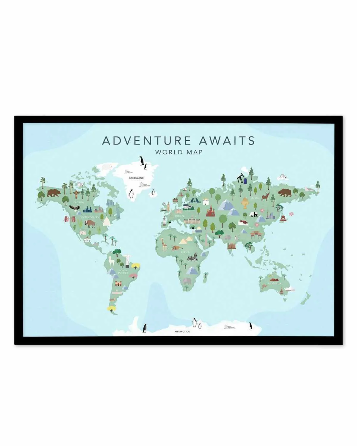 Adventure Awaits World Map | Blue Art Print