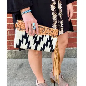 American Darling Black & White Aztec Tooled Clutch