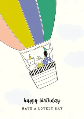 Animals in Hot Air Balloon Birthday Card