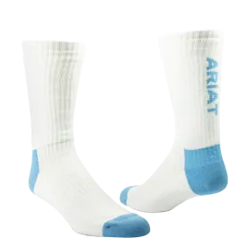 Ariat 3 Pack Cotton White & Blue Crew Socks AR2239-200