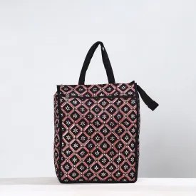 Black - Handmade Bagh Block Printed Cotton Shopping Bag 19