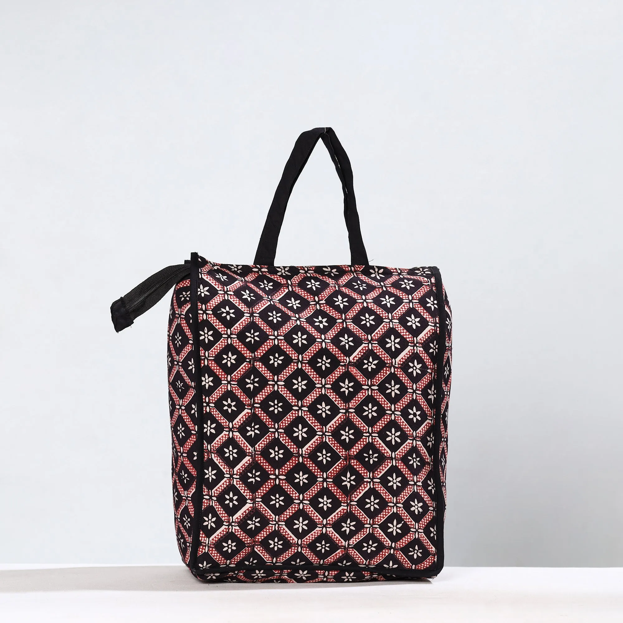 Black - Handmade Bagh Block Printed Cotton Shopping Bag 19