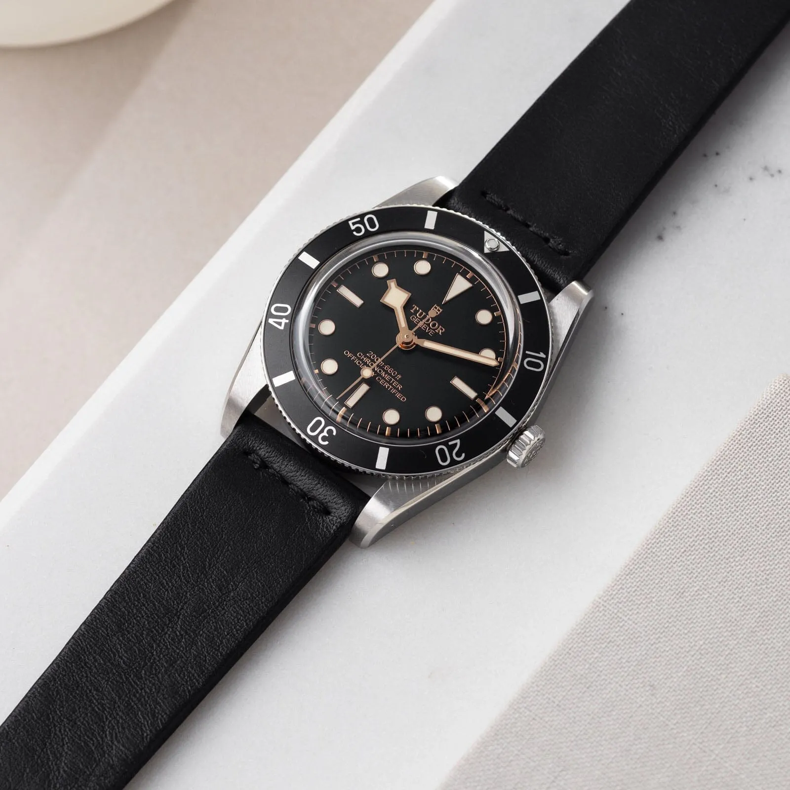 Black Straight Stitch Leather Watch Strap