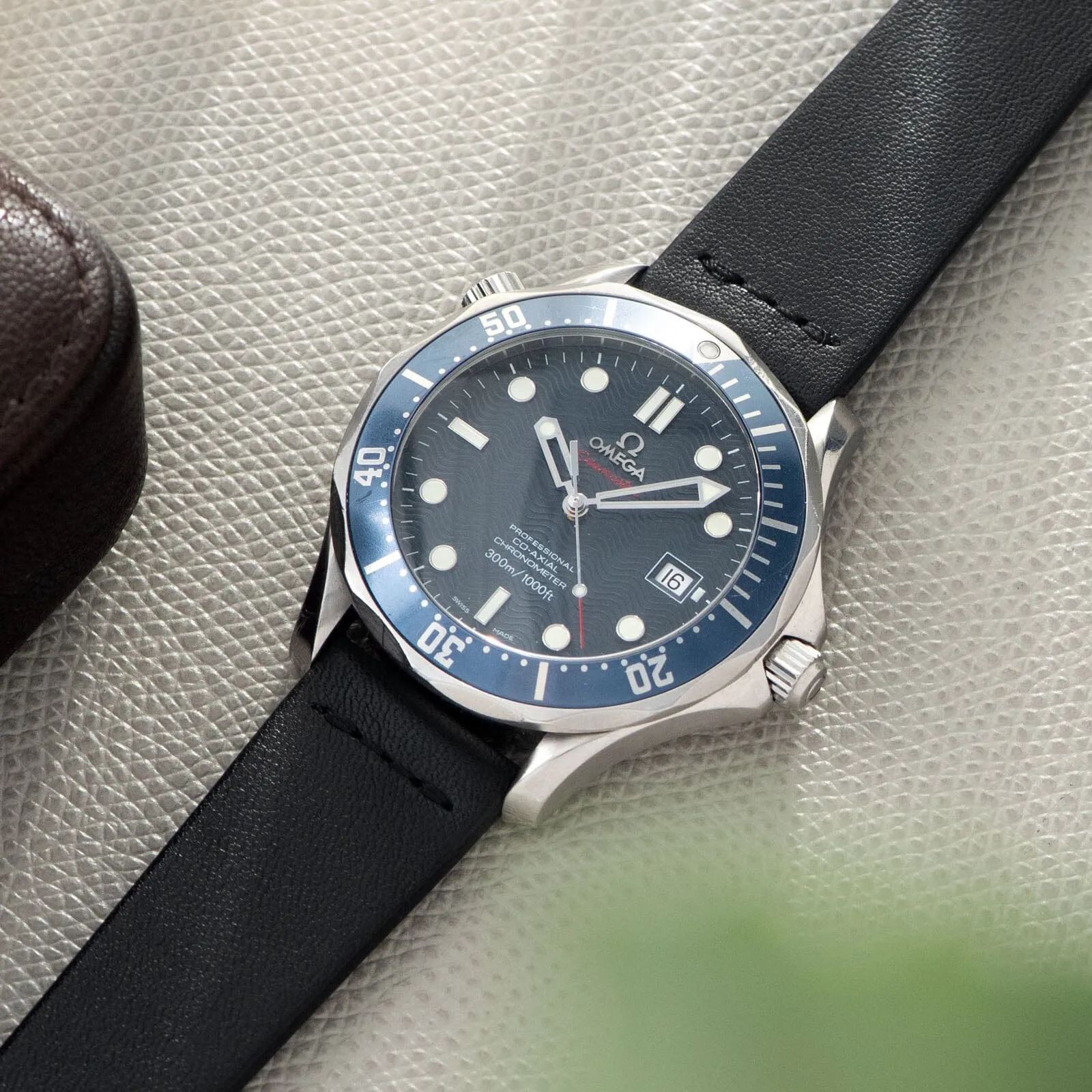 Black Straight Stitch Leather Watch Strap