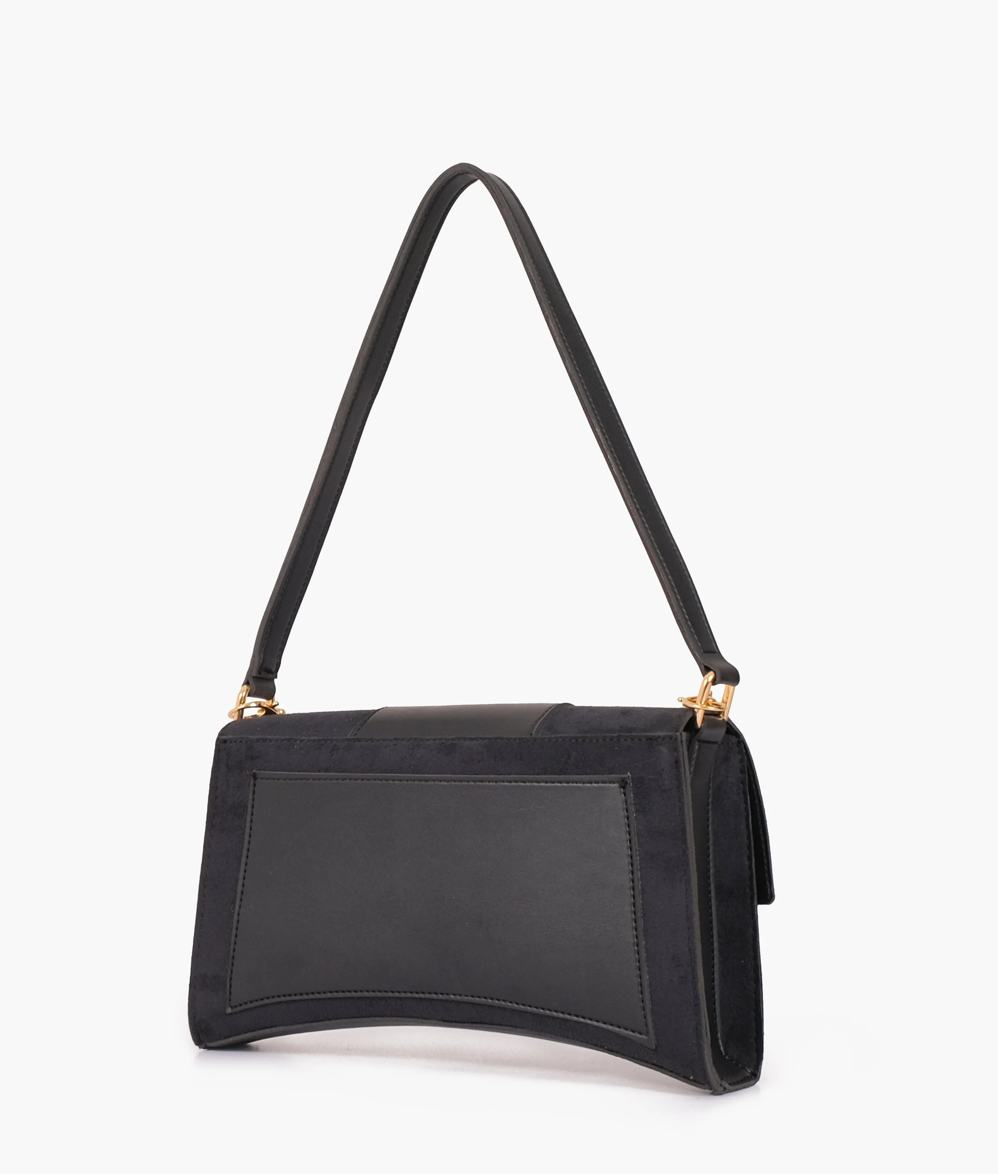 Black suede buckle envelope bag