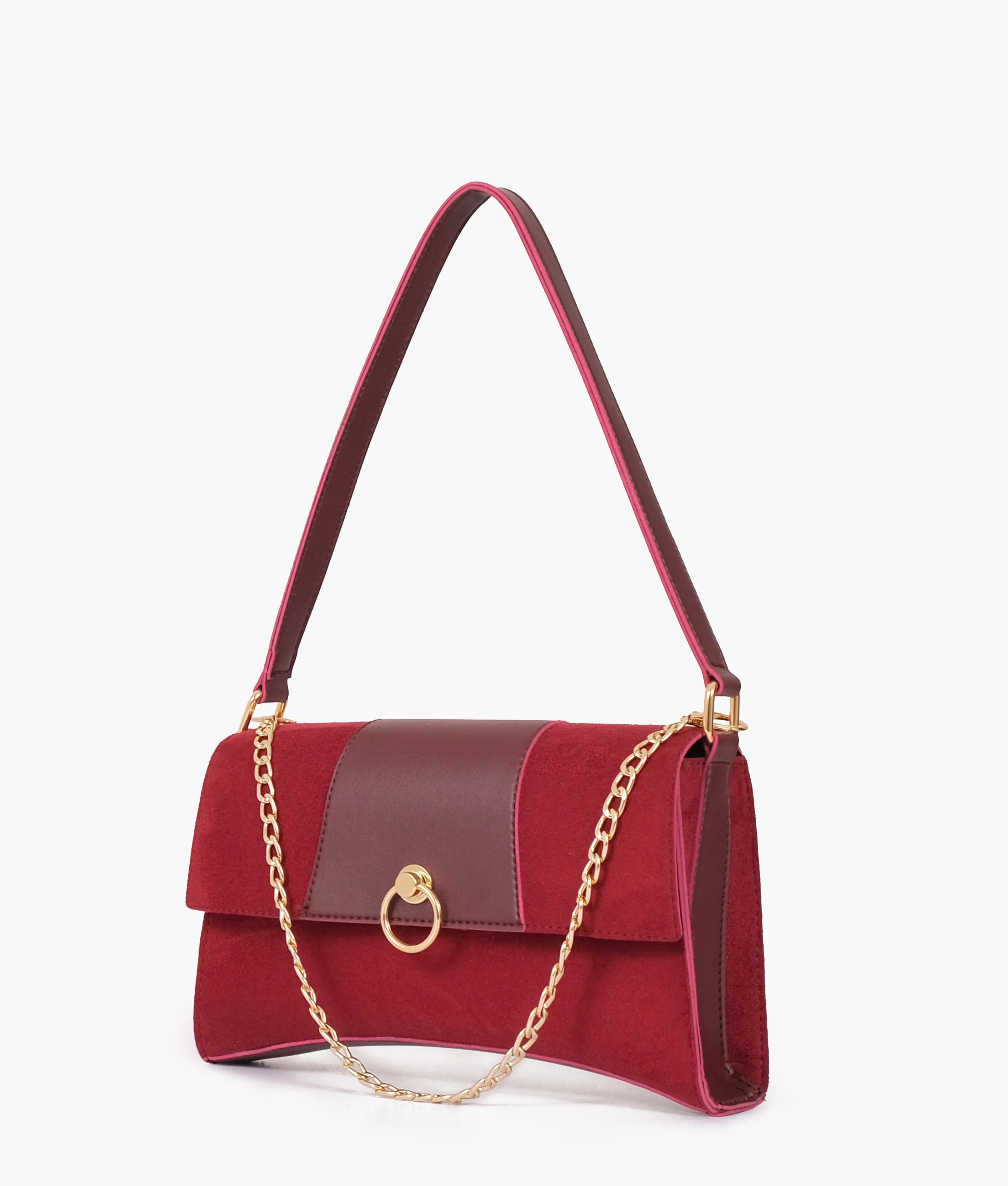 Burgundy suede buckle envelope bag