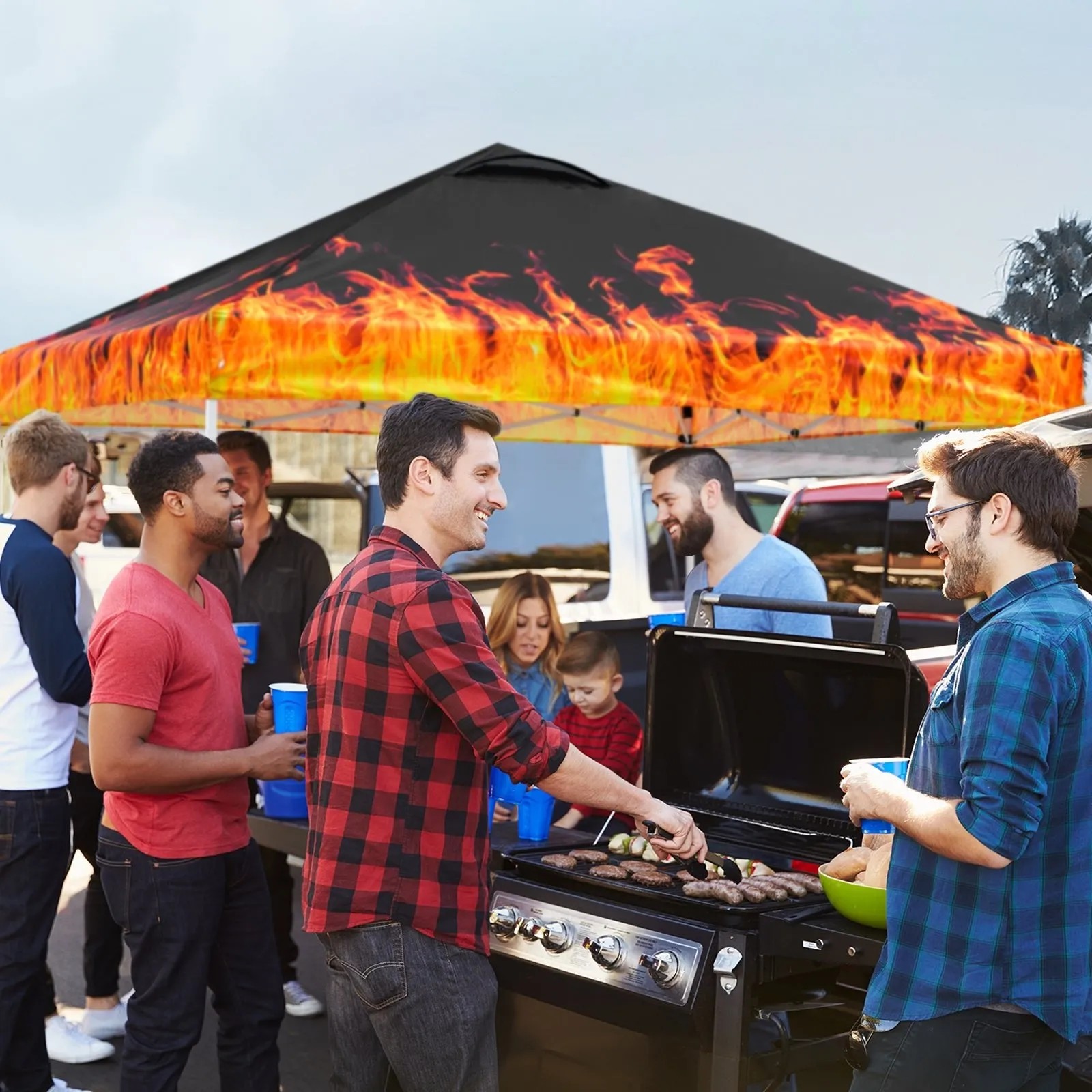 Eagle Peak SHADE GRAPHiX Easy Setup 10x10 Pop Up Canopy Tent with Digital Printed Flame Top