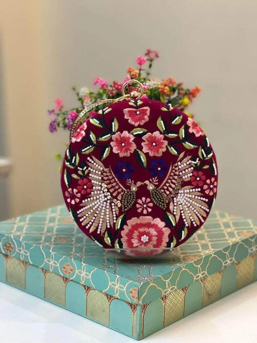 Embroidered Heavy Handwork Round Clutch