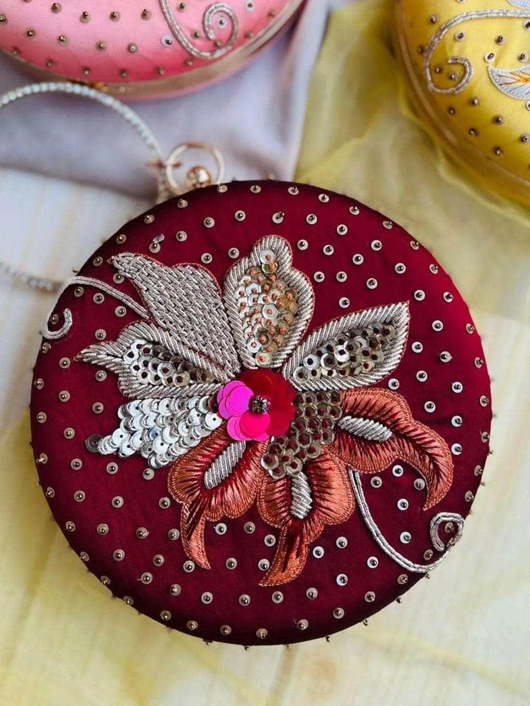 Embroidered Round Clutch