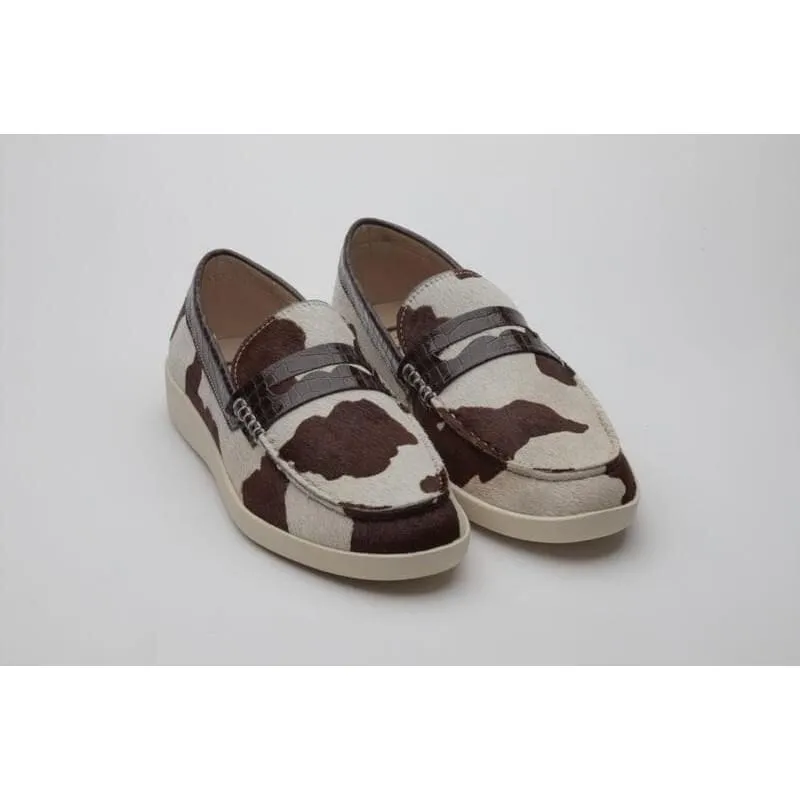 Johnny Famous Bally Style Pony Men's Brown Animal Print Leather and Suede Slip Ons