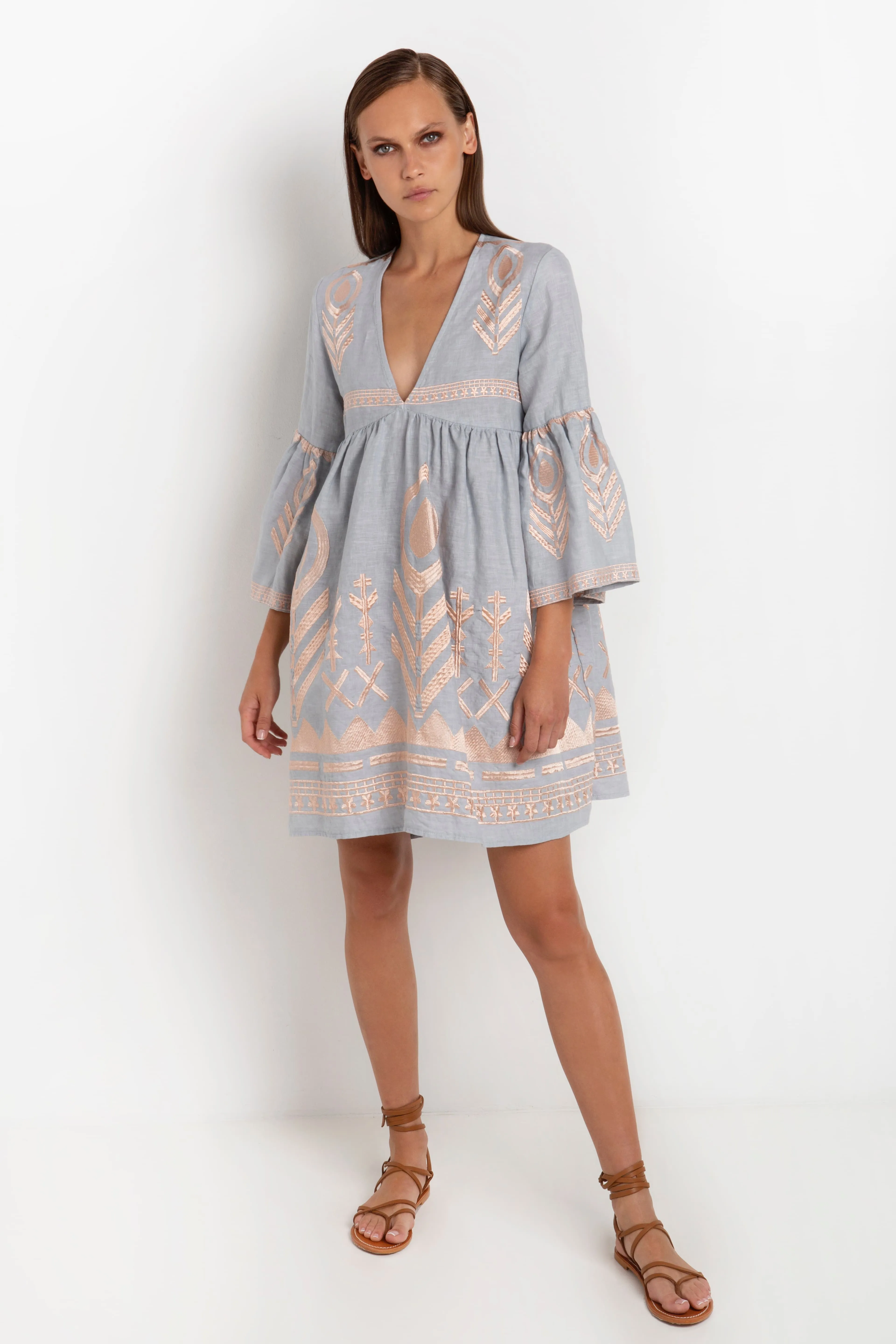 Kori Grey & Rose Gold Feather Embroidered Dress