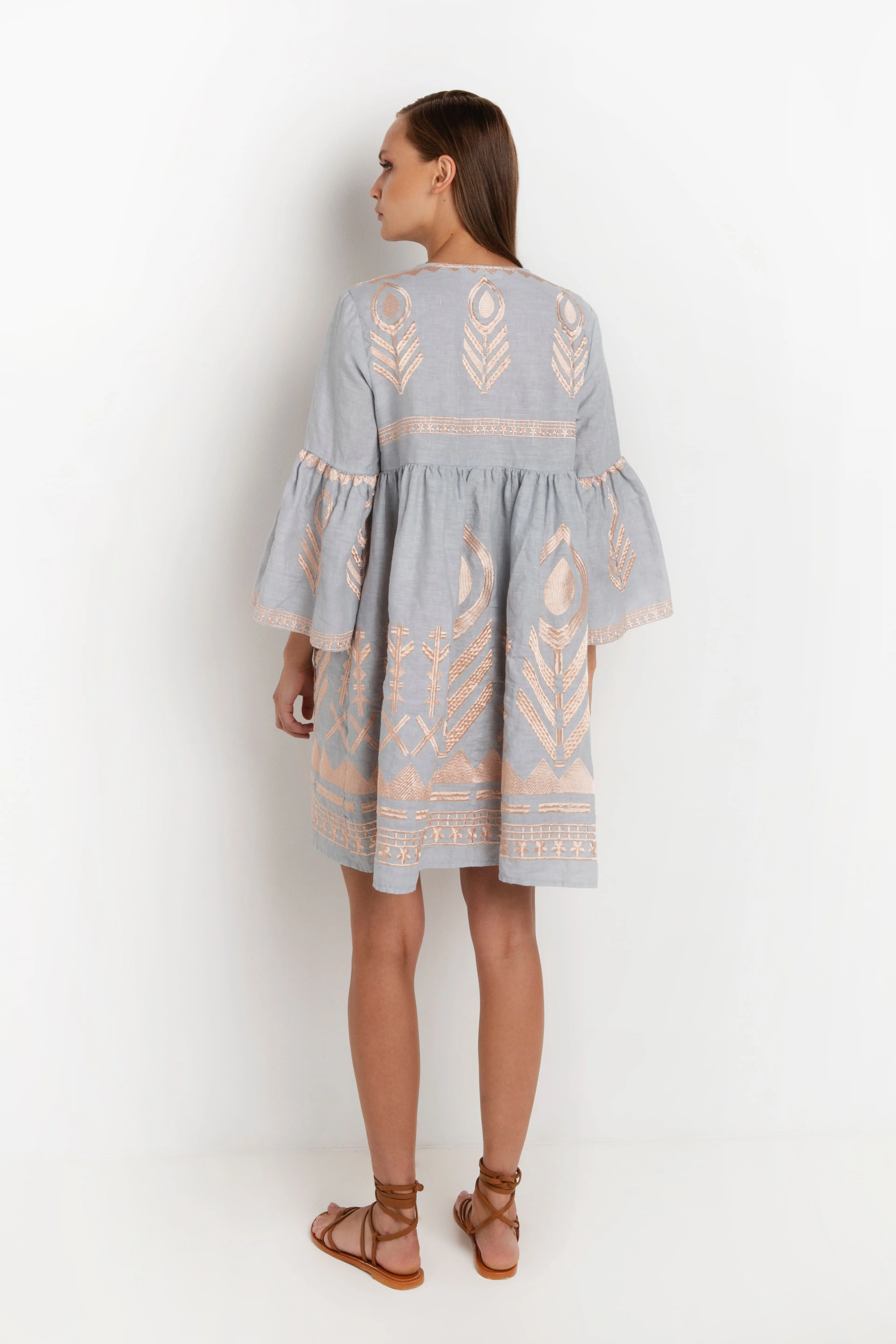 Kori Grey & Rose Gold Feather Embroidered Dress