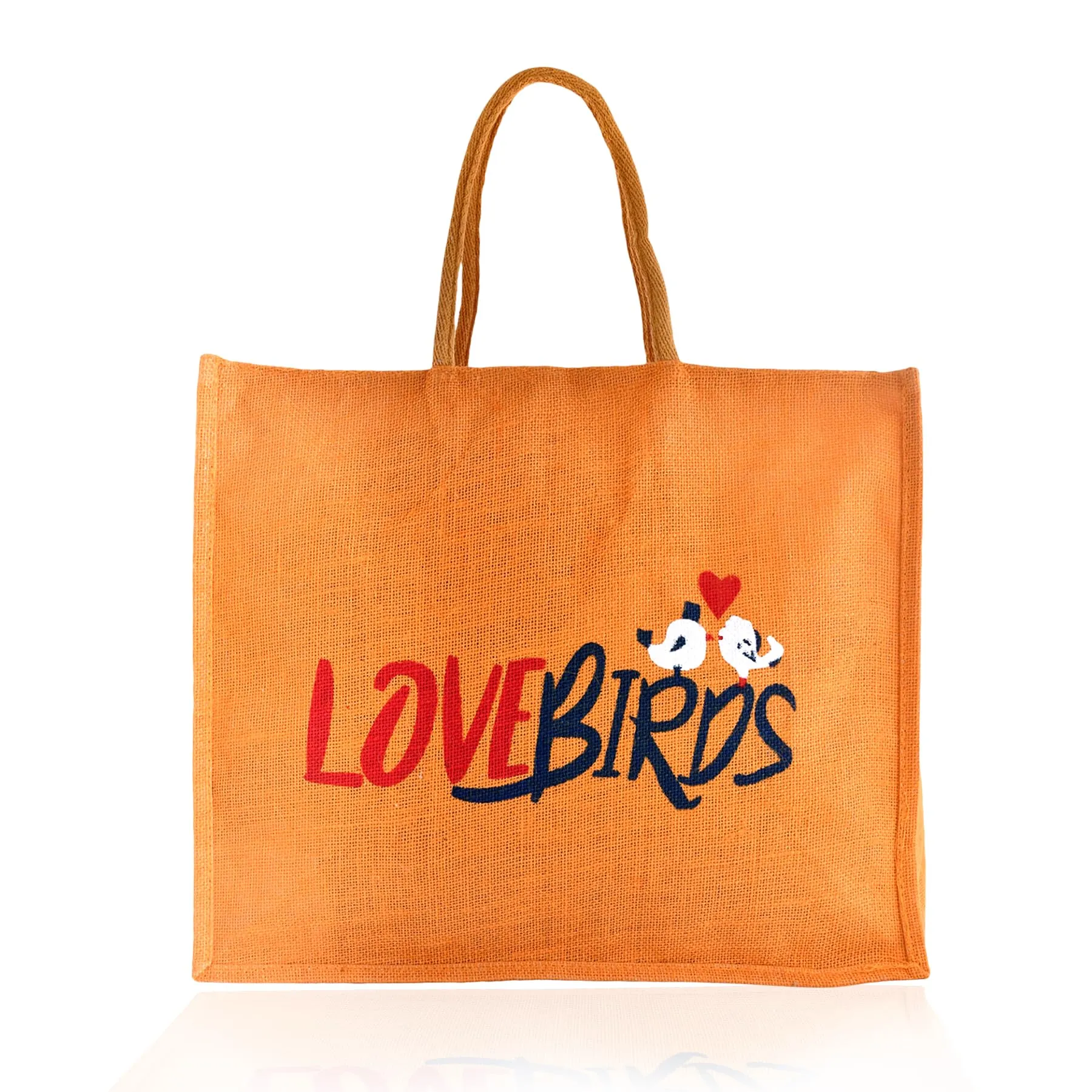 Kuber Industries Shopping Bag | Jute Carry Bag | Zipper Grocery Bag with Handle | Reusable Shopping Bag | Vegetable Storage Bag | Love Birds Grocery Bag | Large | Orange