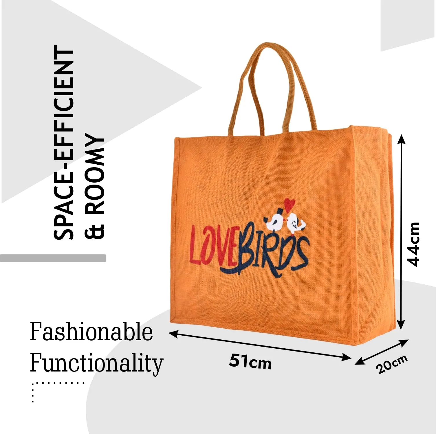 Kuber Industries Shopping Bag | Jute Carry Bag | Zipper Grocery Bag with Handle | Reusable Shopping Bag | Vegetable Storage Bag | Love Birds Grocery Bag | Large | Orange