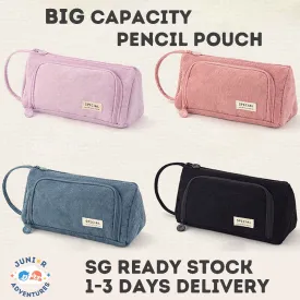 Large capacity corduroy solid color pencil case, simple and lovely student multifunctional stationery pouch/pencil box