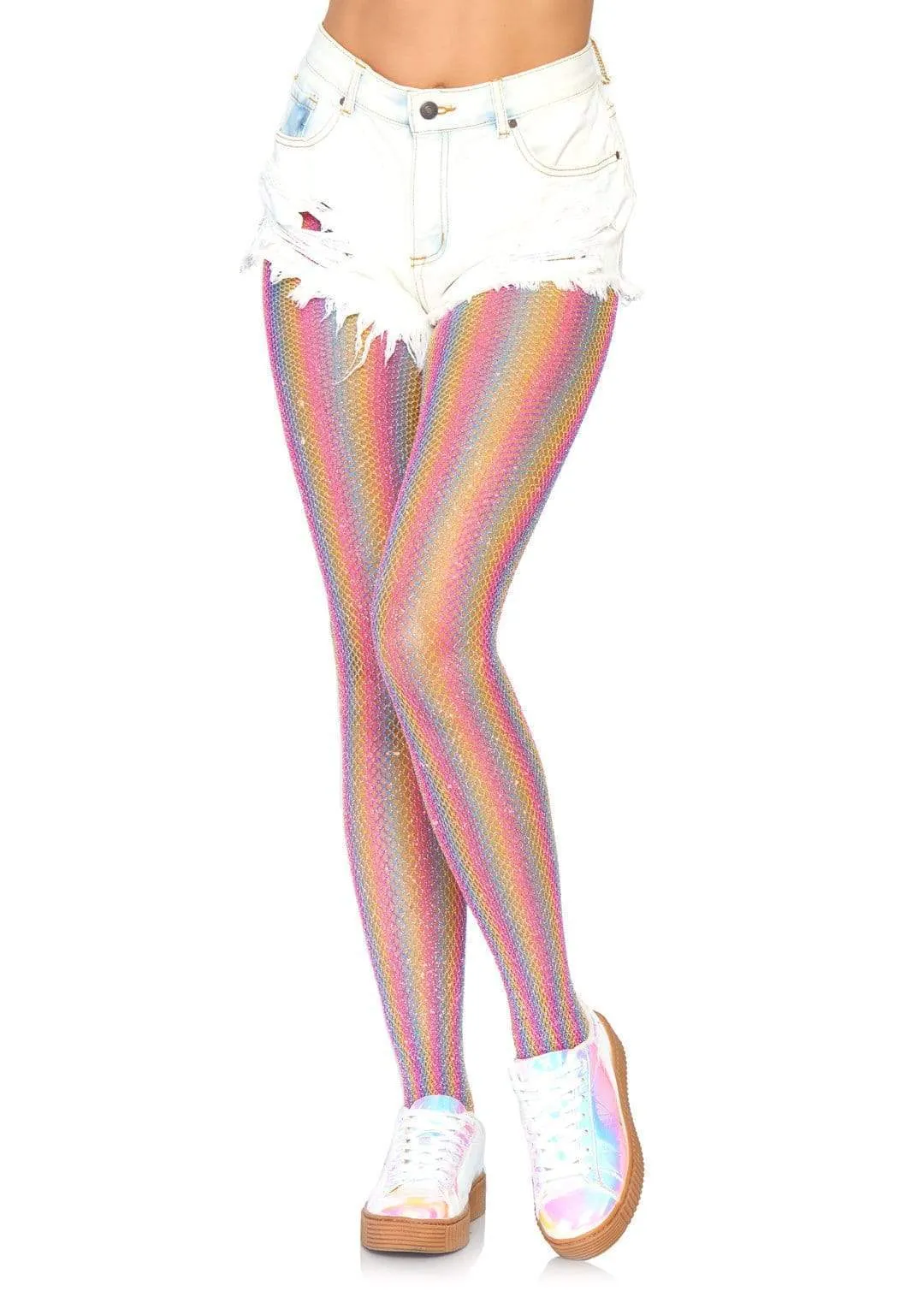 Nova Rainbow Striped Fishnet Tights