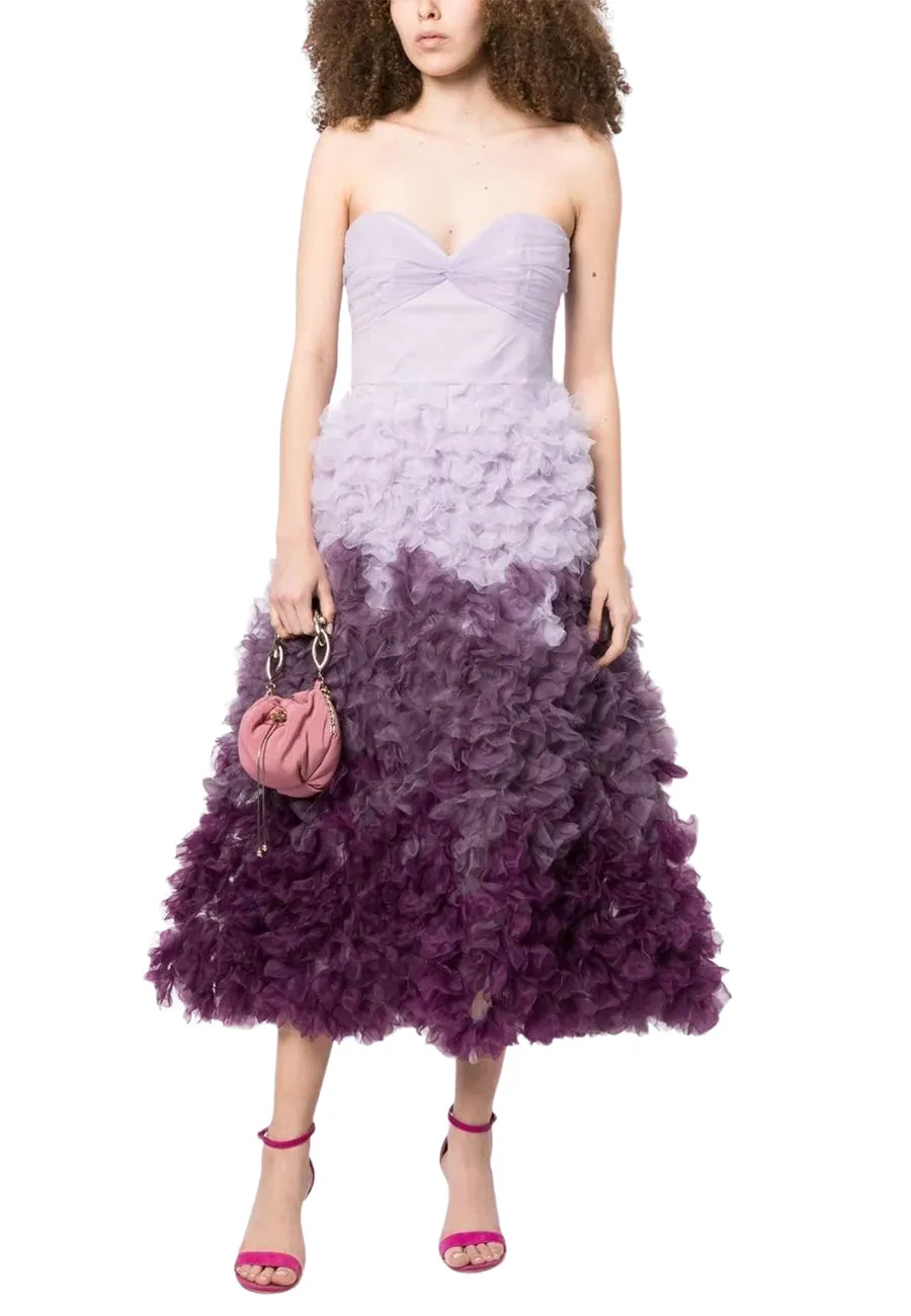 Purple Strapless Ombré Tulle Gown