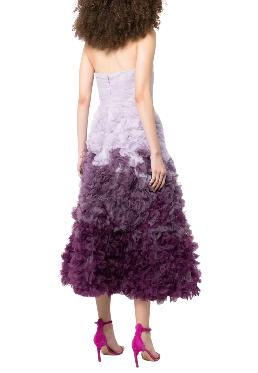 Purple Strapless Ombré Tulle Gown