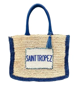 SAINT TROPEZ NATURAL DEEP BLUE RAFFIA BAG