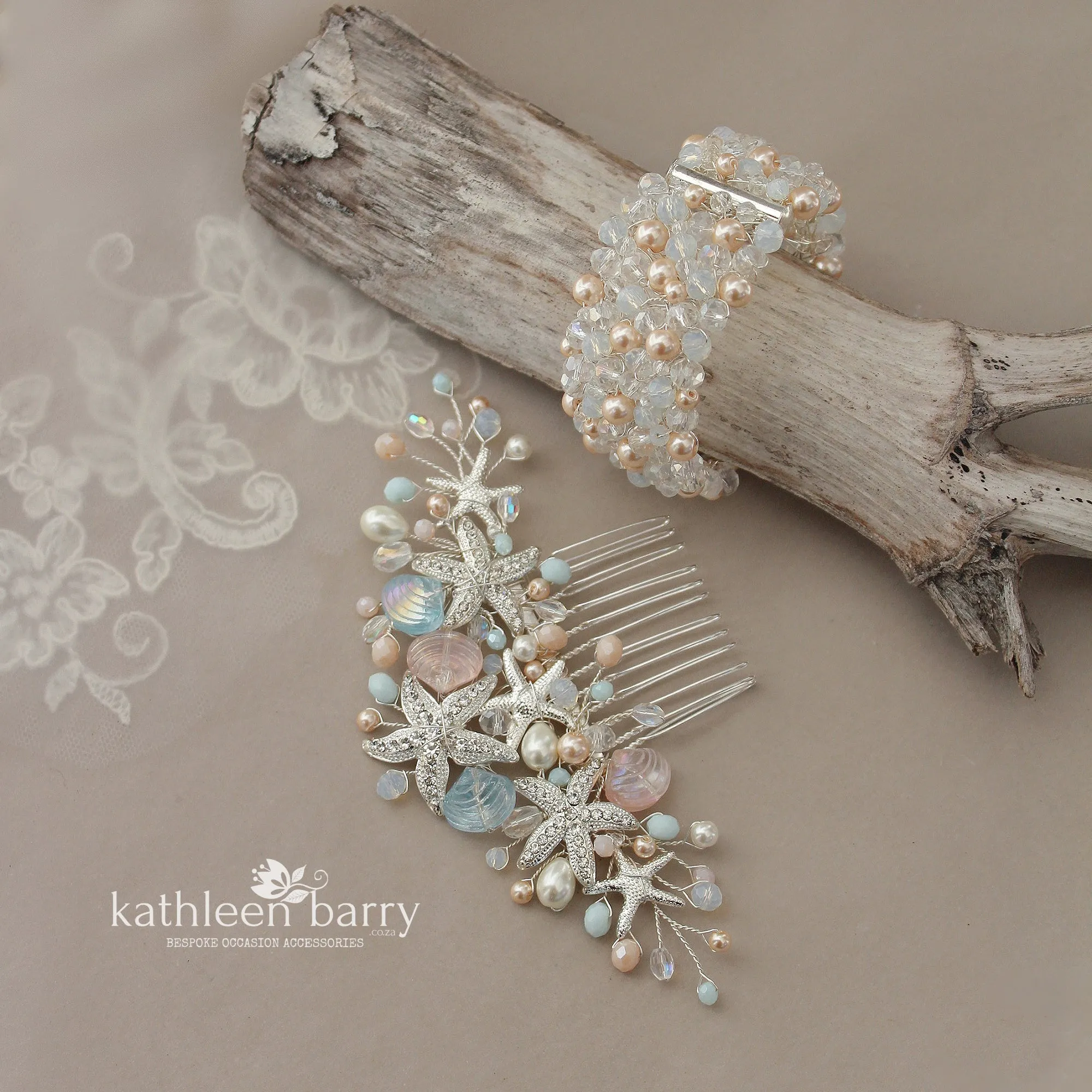 Starfish and shell wedding hair comb - Two tone color - sea starfish beach bridal hair accessories - color options available STYLE: ingrid