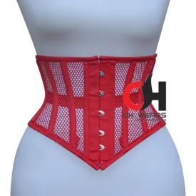 Women Red Mesh Underbust Corset Steel Boned Waist Cincher Trainer