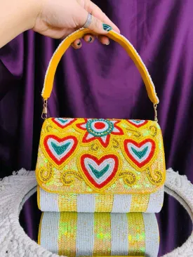 Yellow Vintage Embroidered Clutch